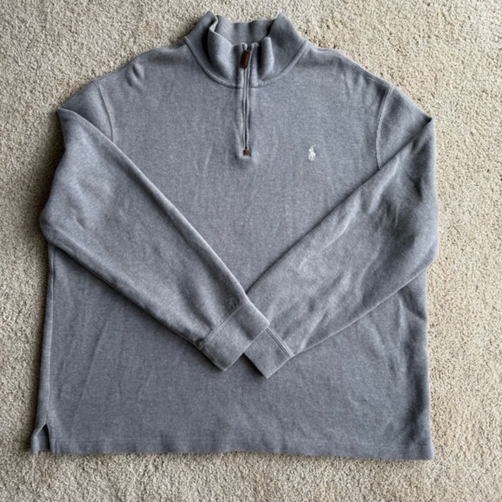 Polo Ralph Lauren Mens XXL Gray Quarter Zip Pullover Sweater Cotton Pony Logo